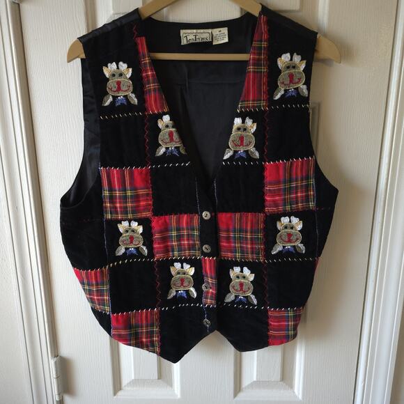 Tantrums Jackets & Blazers - Tantrums Women’s Vest Size M Christmas Reindeer Patchwork Plaid Embroidered